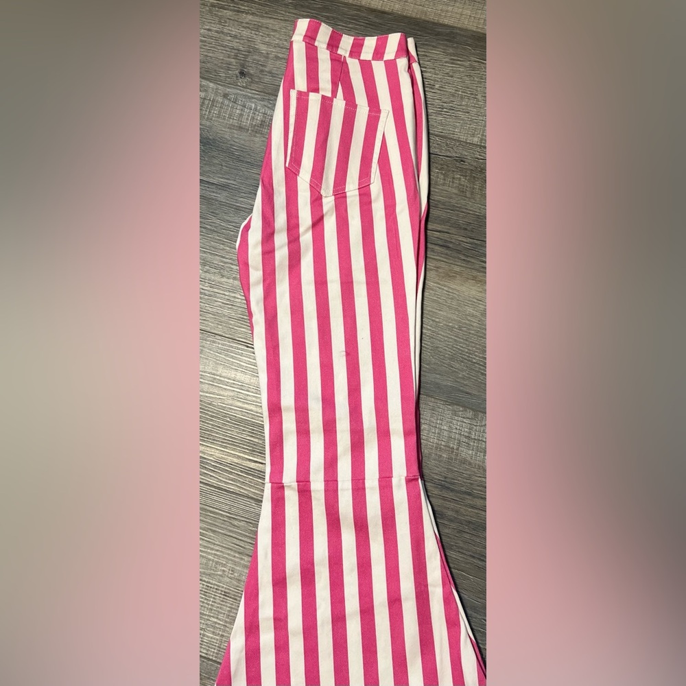 Peach Love California Pink and White Striped Flares Size Medium - Picture 2 of 7
